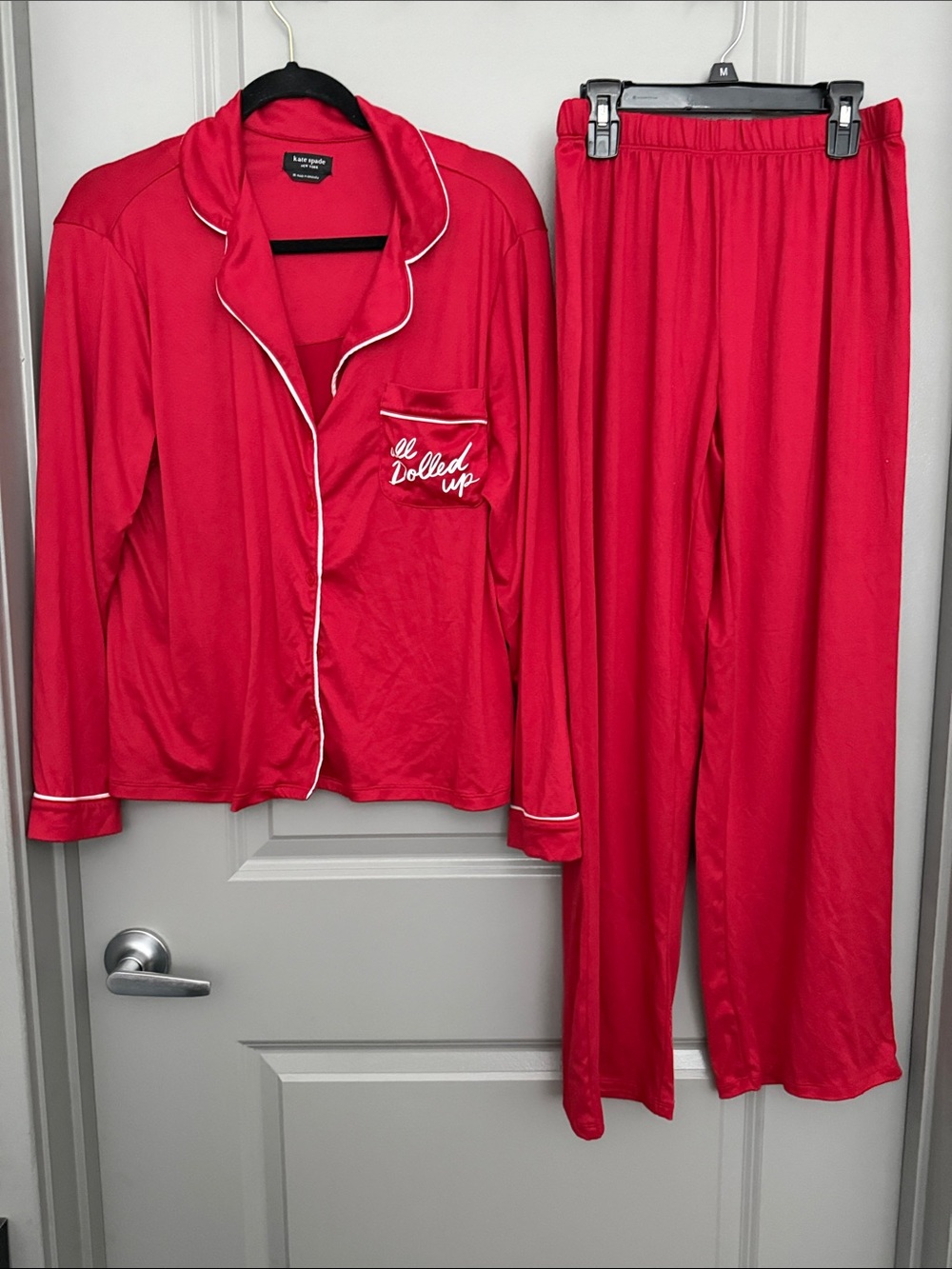 kate spade Red Two-Piece Pajama Set with White Piping